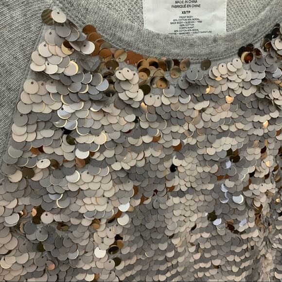 Express Sequin Front Silver Long Sleeve Sweatshirt - Picture 2 of 4